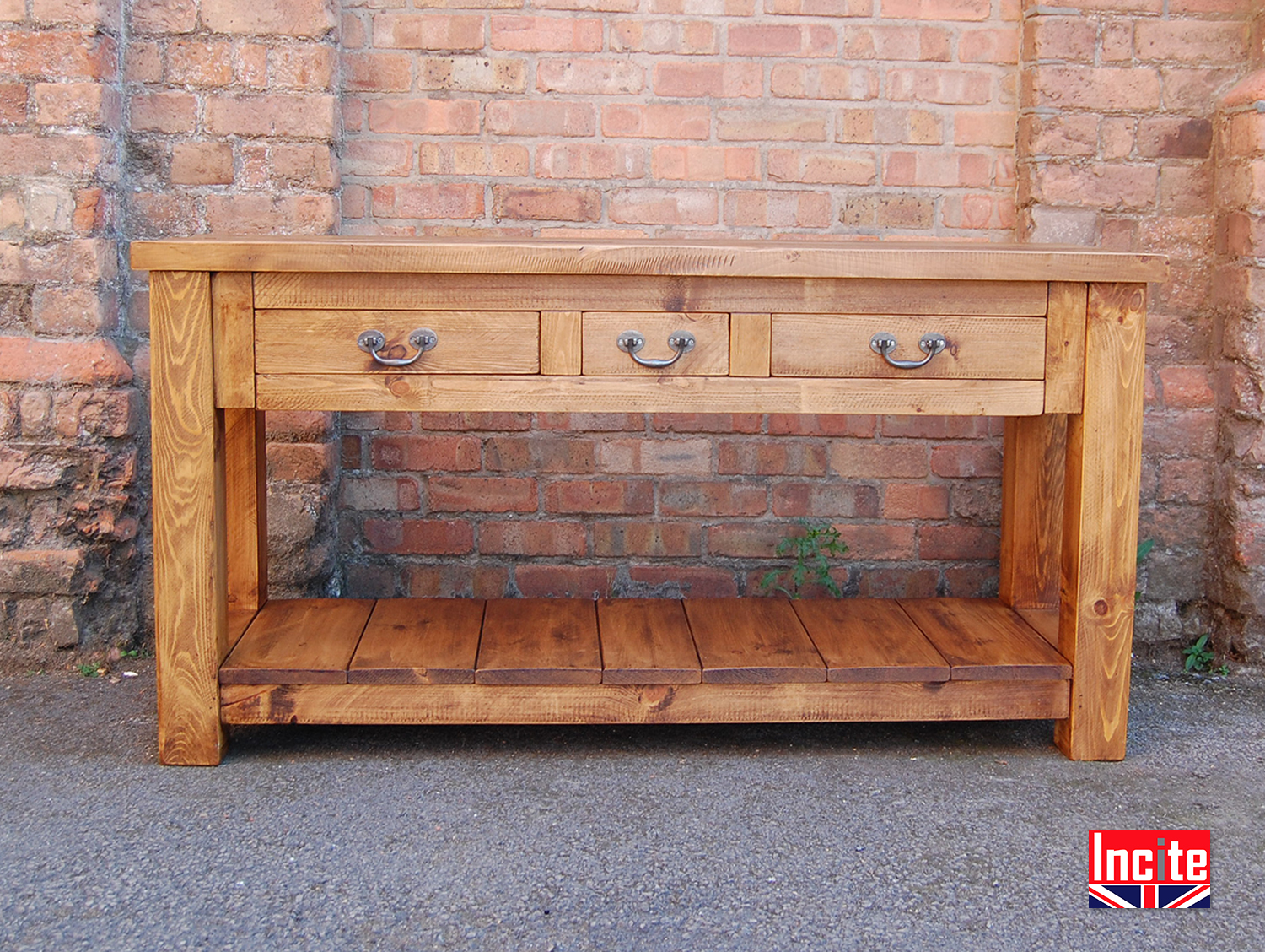 Rustic pine store console table